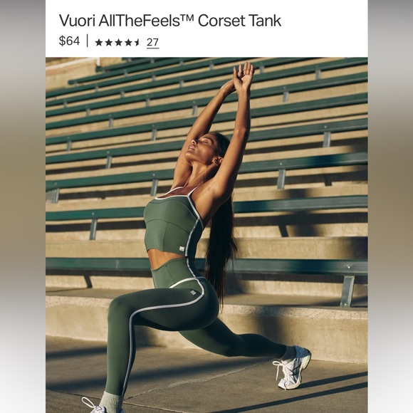 Vuori Forest Green Cropped Tank with White Trim - Picture 3 of 6